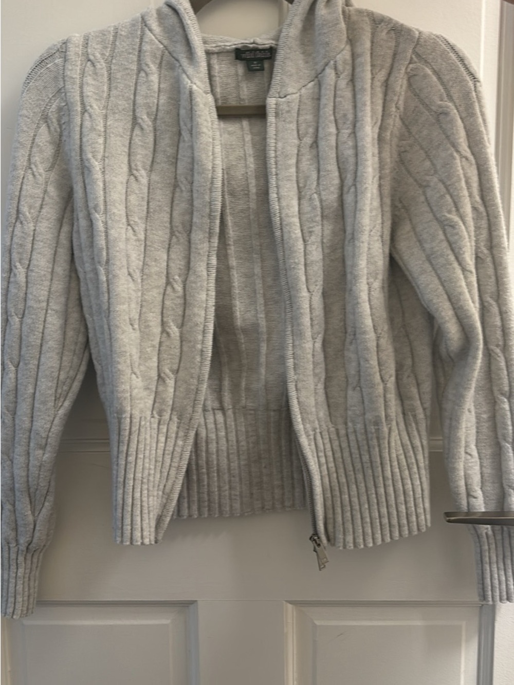 Light Gray Cable Knit Zip Hoodie